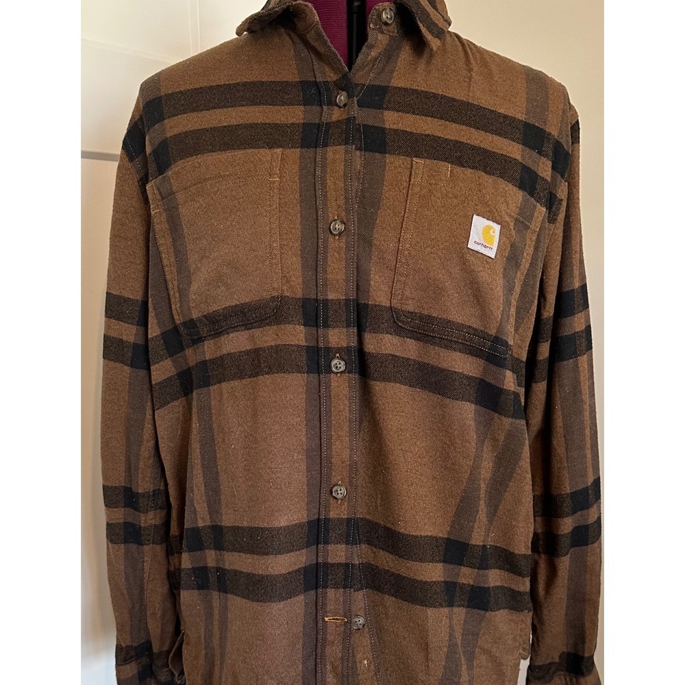 Carhartt Womens Loose Fit Plaid Flannel Shirt Brown Black Medium/Outdoor/Nature